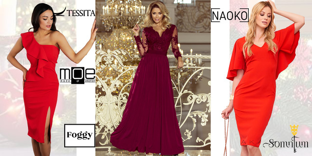 С червена рокля в празничната нощ снимка