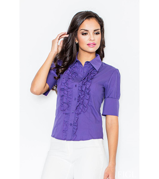 Дамска памучна риза в лилав нюанс с къдрички Sharon снимка