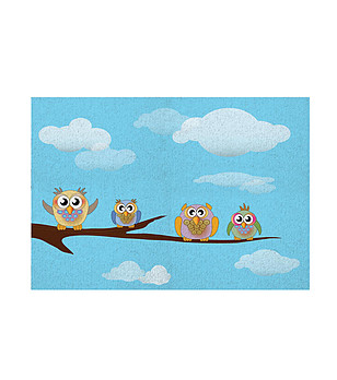 Синя постелка с принт Owl family 52х75 см снимка