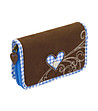 Кафяв дамски портфейл с кариран кант в синьо Bavaria-0 снимка