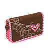 Кафяв дамски портфейл с кариран кант в розово Bavaria-0 снимка