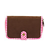 Кафяв дамски портфейл с кариран кант в розово Bavaria-2 снимка