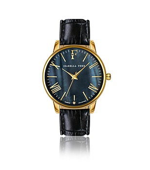 Златист дамски часовник с черна каишка Stella снимка