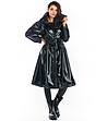 Черно дълго дамско манто с лачен ефект Regina-3 снимка