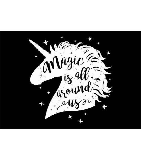 Черна постелка с бял принт Magic is all around us 52х75 см снимка