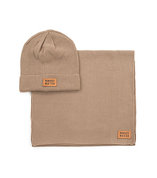 Unisex комплект от шапка и шал в бежово снимка