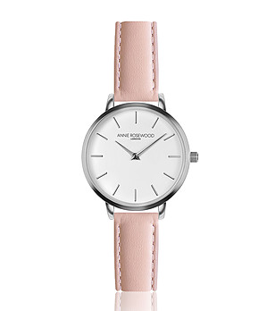 Сребрист дамски часовник с розова кожена каишка Amelia снимка
