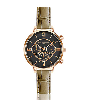 Дамски часовник хронограф в розовозлатисто с каишка в цвят маслина Ivy снимка