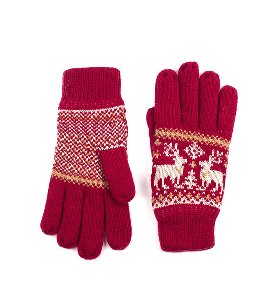 Червени unisex ръкавици със зимни мотиви снимка