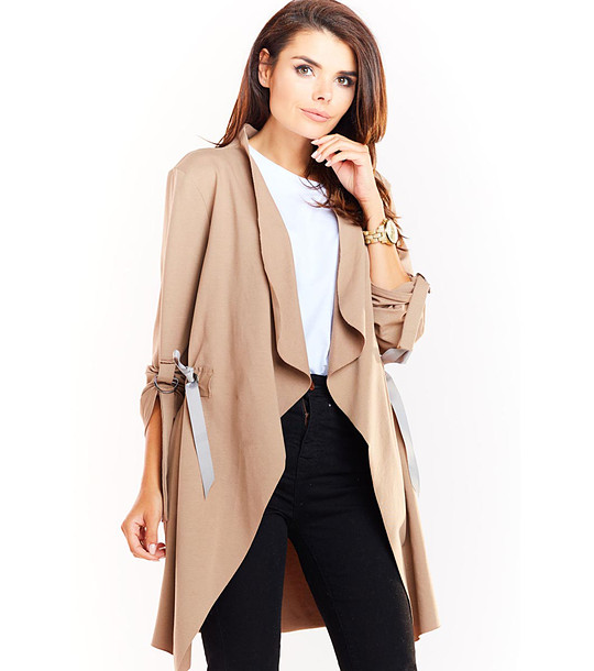 Бежова дълга жилетка с памук Emona снимка