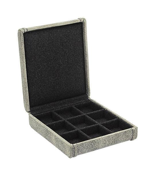 Сива кожена кутия за ръкавели или бижута Cubano снимка