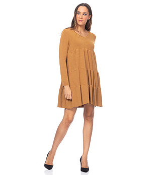 Рокля в цвят камел с дълги ръкави Daliola снимка