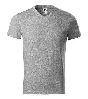 Unisex памучна тениска с V-образно деколте в тъмносив меланж Heavy снимка