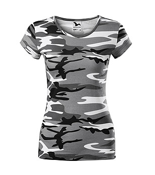 Дамска памучна тениска с камуфлажен принт в сиво Camo Pure снимка