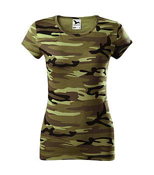 Дамска памучна тениска с камуфлажен принт в зелени нюанси Camo Pure снимка