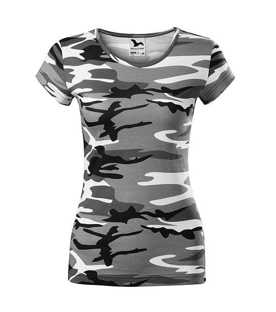Дамска памучна тениска с камуфлажен принт в сиво Camo Pure снимка