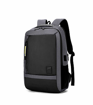 Unisex раница в черно и сиво с USB порт снимка