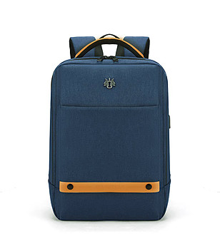 Синя правоъгълна чанта с жълти детайли с USB порт снимка