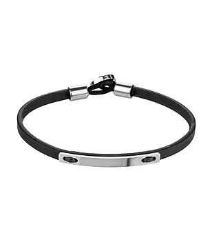 Мъжка черна кожена гривна със сребристи детайли Manuel снимка