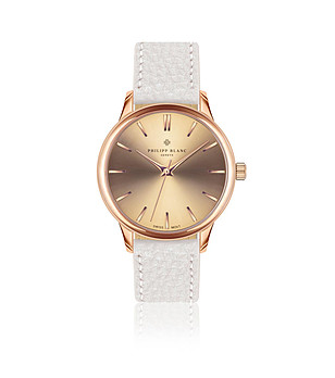 Розовозлатист unisex часовник с бяла кожена каишка Lugano снимка