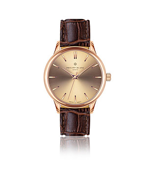 Розовозлатист unisex часовник с кафява кожена каишка Lugano снимка