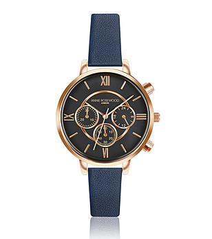 Розовозлатист часовник хронограф с черен циферблат и синя каишка Ivy снимка