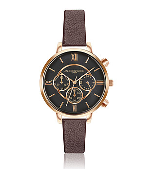 Розовозлатист часовник хронограф с черен циферблат и каишка в бордо Ivy снимка