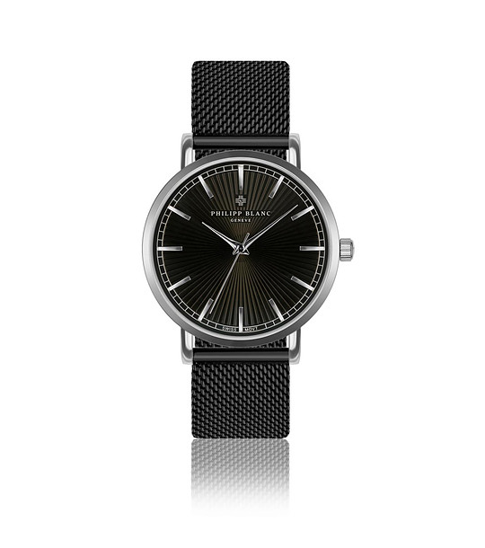 Черен unisex часовник със сребрист корпус Vernier снимка