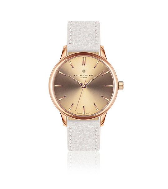 Розовозлатист unisex часовник с бяла кожена каишка Lugano снимка