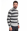 Памучен мъжки поло пуловер на райе в сиво Adrian-2 снимка