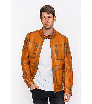 Мъжко кожено яке в цвят камел Zanter снимка