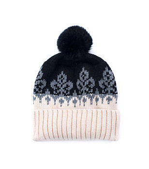 Unisex шапка в екрю и черно с вълна снимка