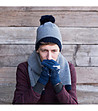 Unisex комплект от шал и шапка в сиво и синьо-0 снимка