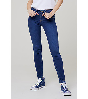 Памучни дамски тъмносини слим дънки Amela снимка