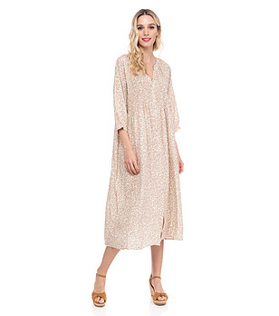 Светлобежова дълга рокля с принт Juna снимка