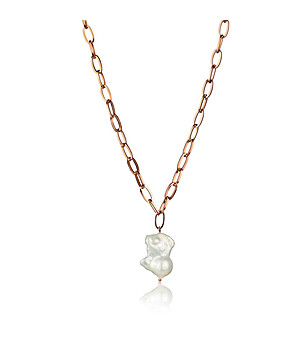 Розовозлатисто дамско колие с бяла сладководна перла Ines снимка