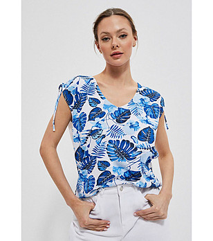 Памучна дамска блуза в бяло и синьо Grace снимка