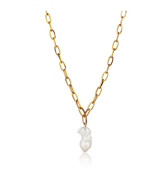 Златисто дамско колие с бяла перла Ines снимка