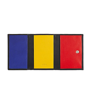 Черен кожен портфейл Honduras с цветни панели снимка