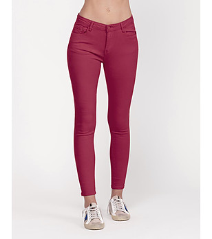 Памучен дамски слим панталон в бургунд Caris снимка