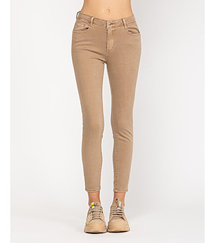 Бежови памучни еластични дамски дънки Caris снимка