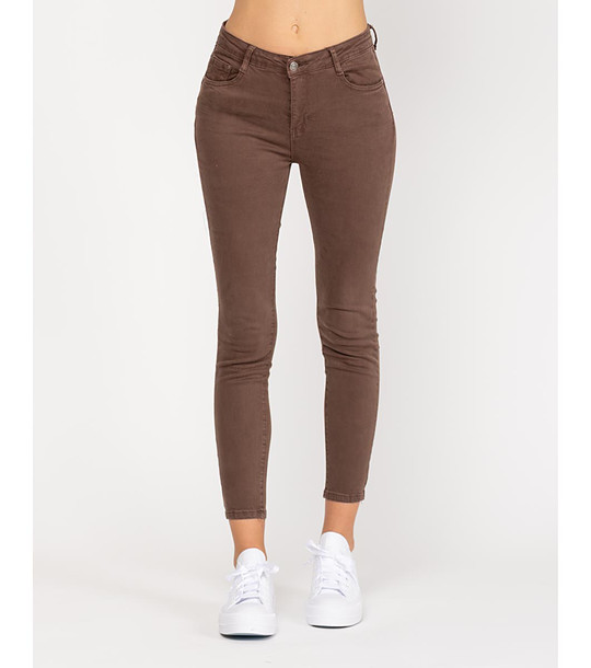 Кафяви памучни дамски дънки Caris снимка