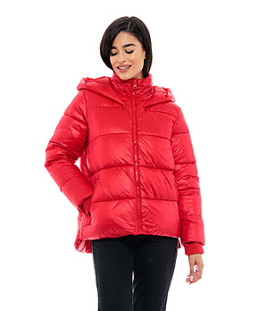 Дамско зимно яке в цвят корал с качулка Caryn снимка