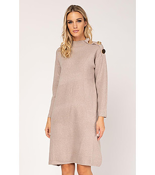 Бежова рокля с декоративни копчета Adel снимка