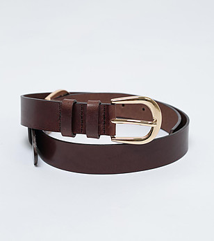 Дамски кафяв колан от естествена кожа със златиста катарама Zina снимка