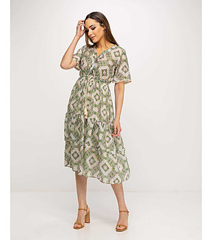 Рокля с принт в зелено и екрю с принт Netty снимка