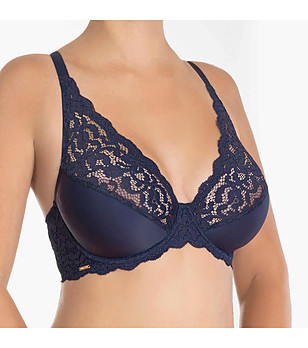 Тъмносин сутиен с меки чашки с дантела Ella снимка