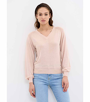 Светлобежова дамска блуза от фино плетиво Simona снимка