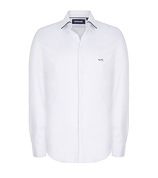 Бяла мъжка памучна риза с фини фигурални мотиви снимка