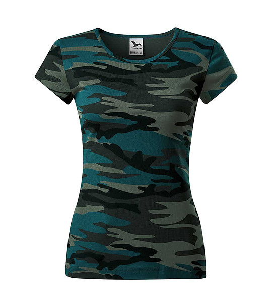 Дамска памучна тениска с камуфлажен принт в цвят петрол Camo Pure снимка